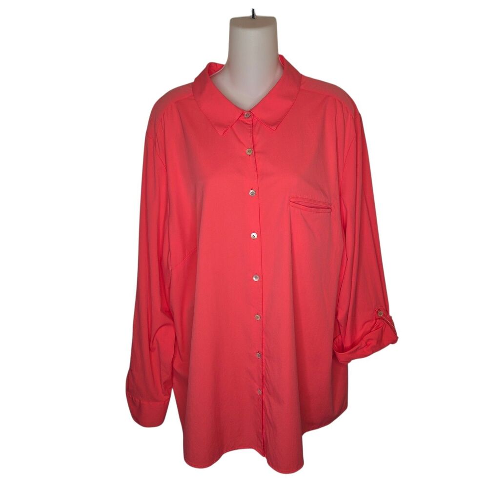 Foxcroft NYC Coral Pink Sun Protection Shirt UPF 50+ Plus Size 24W Relaxed